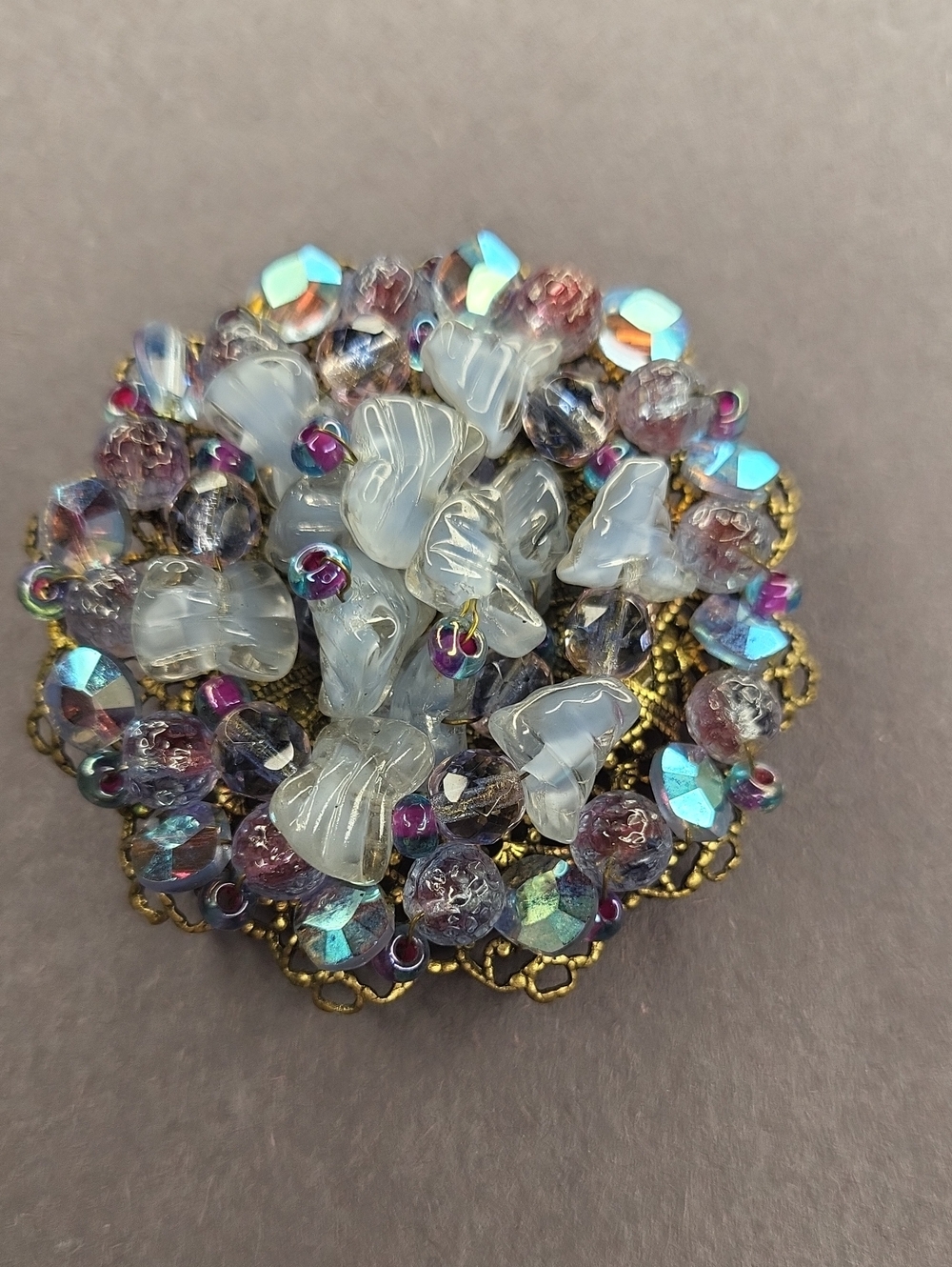 Blue Opalescent Floral Brooch